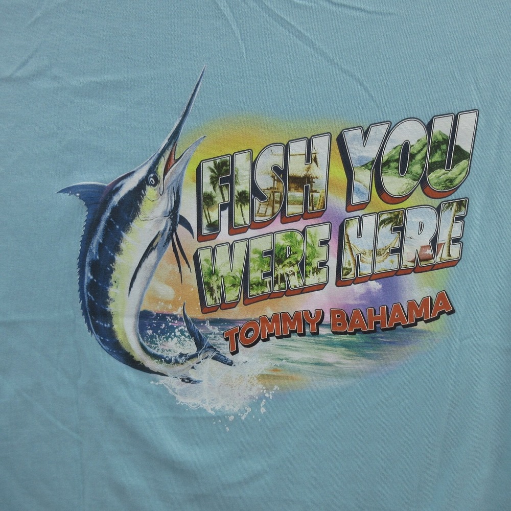 Tommy Bahama Men's Graphic T-Shirt Medium Blue Fish You Were Here Tee Cotton New